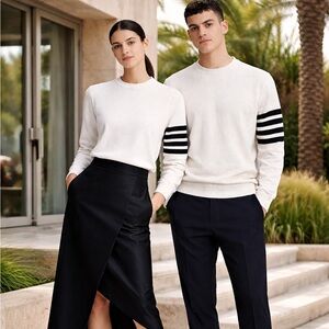 Thom Browne 4-Bar Milano Stitch Cotton Sweater White Crewneck Unisex JP1 Small